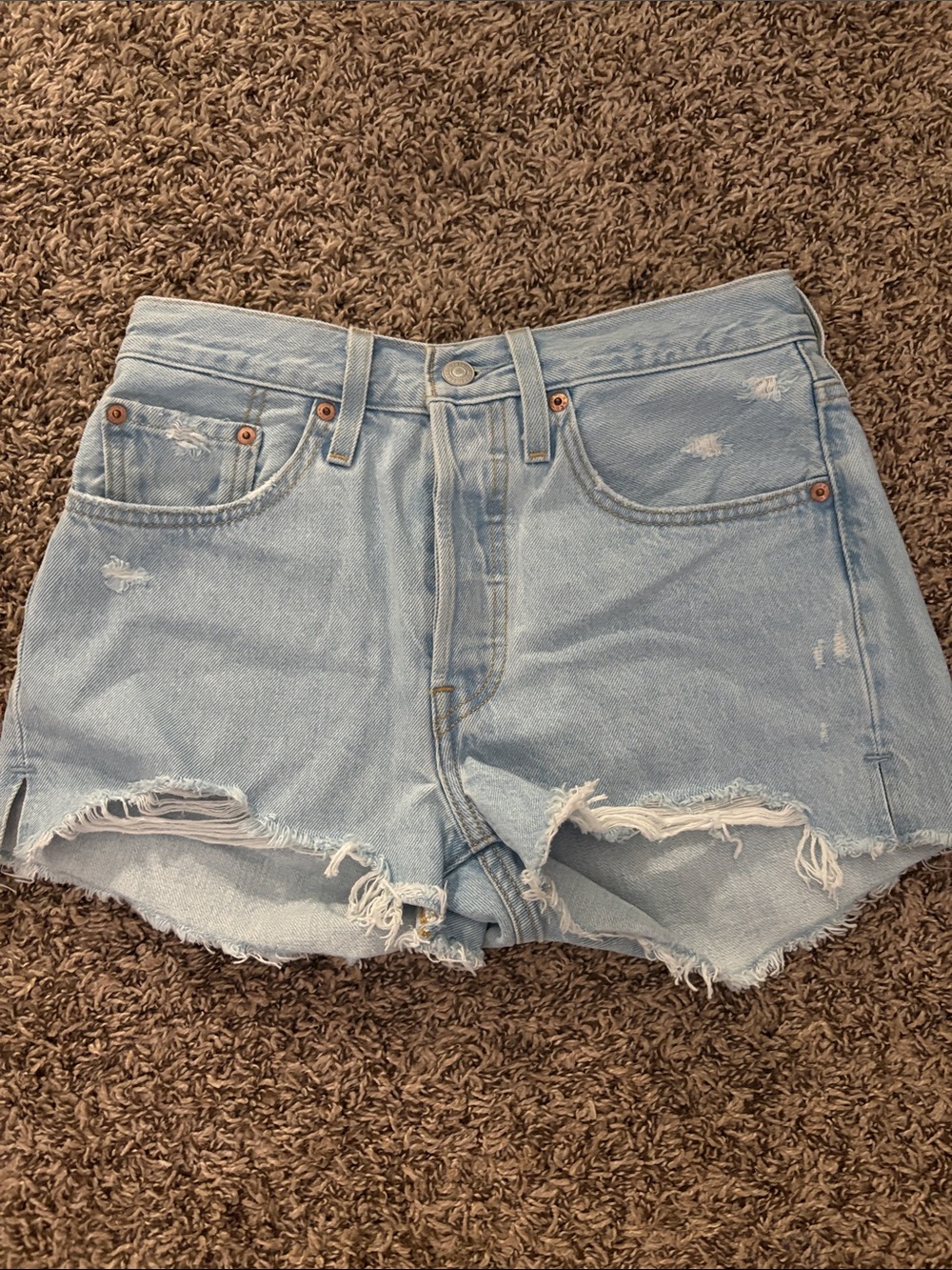 Levi's Light Blue Distressed High-Rise Denim Shorts